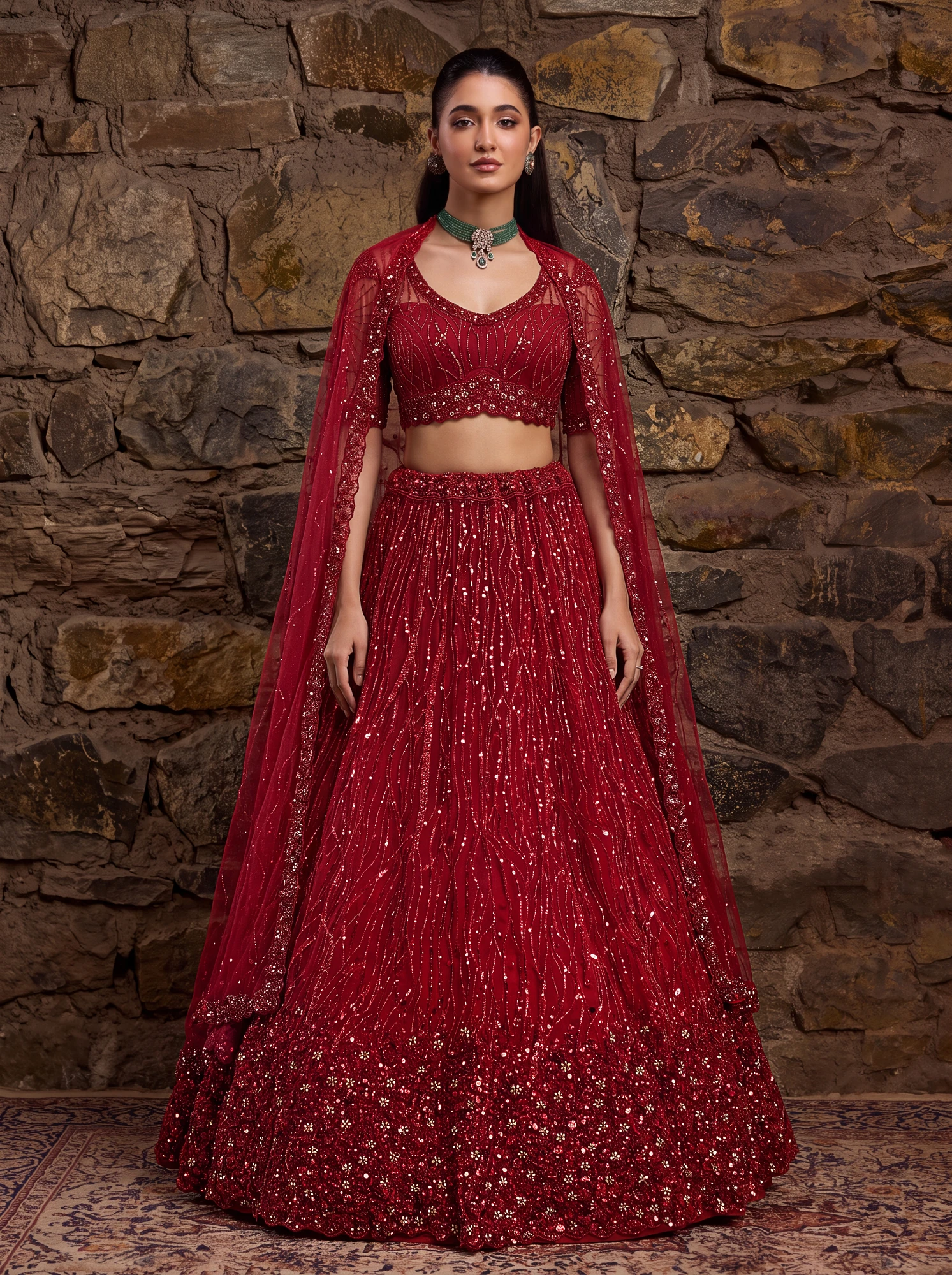 The Crimson Aura Lehenga Choli | Vruxon